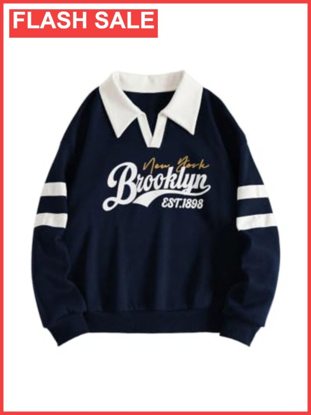 Womens Oversized Collared V Neck Letter Graphic Long Sleeve Sweatshirt